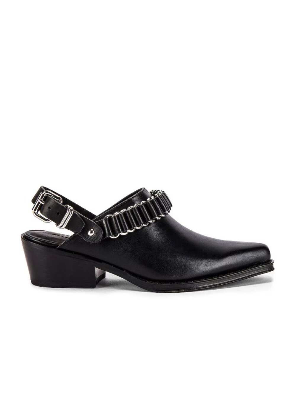AllSaints Ryder Black Leather Chain Slingback Western Mules Size 38 US Women's 8